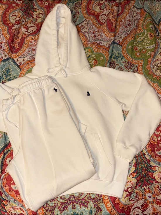 Ralph Lauren Tops - Ralph Lauren White Hoodie and Sweatpants Set with Navy Polo Logo
